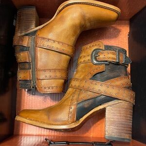 Freebird Brown Ankle Boots with Studded Straps 7